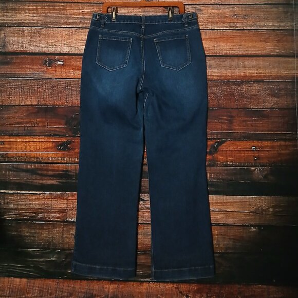 Style & CO Trouser Jeans Size 16 Side Buckle Wide Leg Dark Wash Denim Stretch - Picture 3 of 10